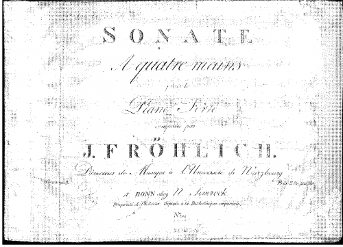 Fröhlich - Sonate pour le piano à quatre mains, Op. 3 - Score