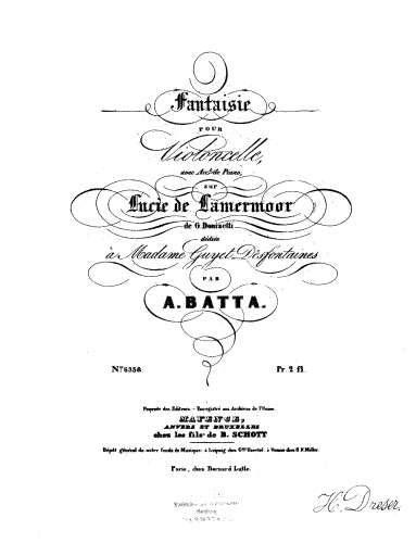 Batta - Fantasie sur Lucie de Lamermoor de Donizetti - Scores and Parts