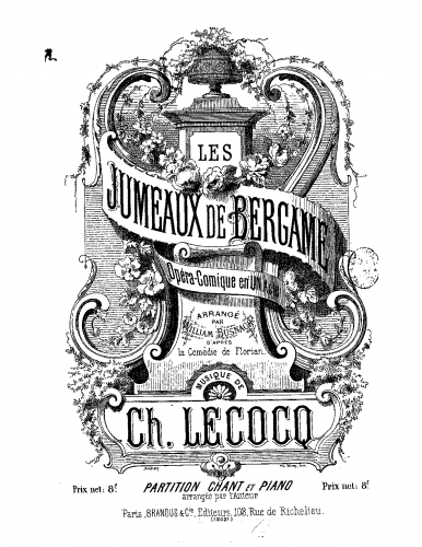 Lecocq - Les jumeaux de Bergame - Vocal Score - Score