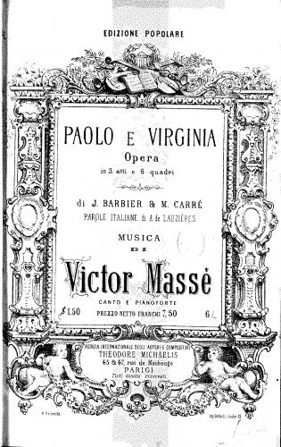 Massé - Paul et Virginie - Vocal Score - Score