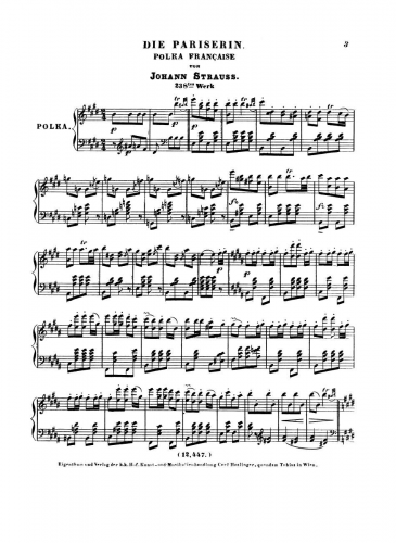 Strauss Jr. - Die Pariserin, Op. 238 - For Piano solo - Score