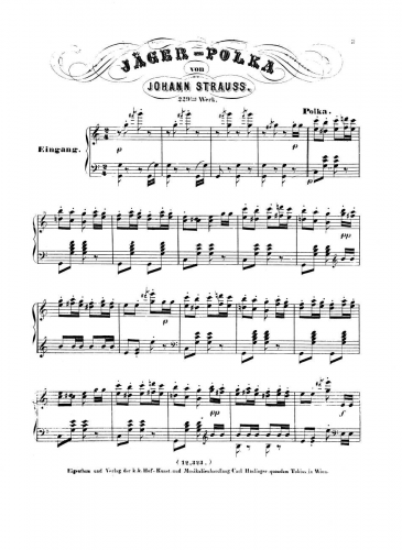 Strauss Jr. - Jäger-Polka, Op. 229 - For Piano solo - Score