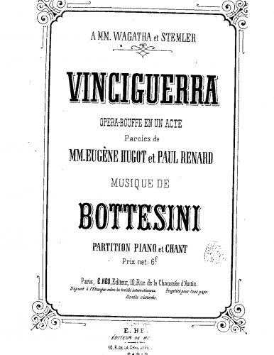 Bottesini - Vinciguerra - Vocal Score - Score