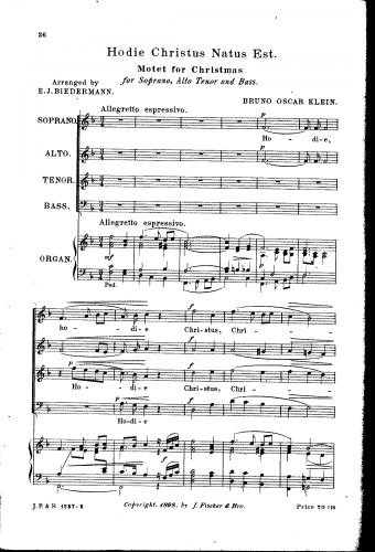 Klein - Hodie Christus natus est - For Mixed Chorus and Organ (Biedermann) - Score
