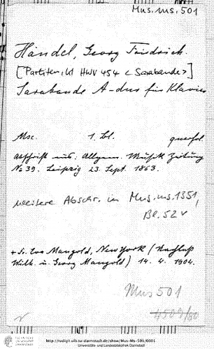 Handel - Partita in A major - Keyboard Scores - Sarabande