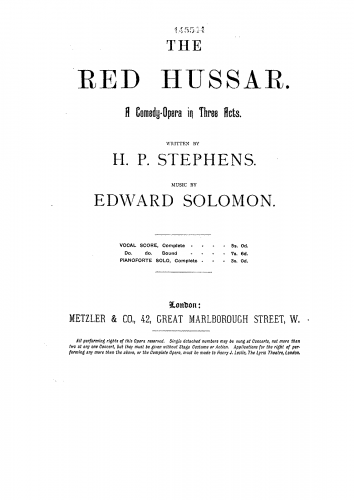Solomon - The Red Hussar - Vocal Score - Score
