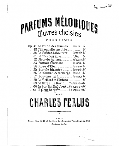 Ferlus - Il pleut, bergère - Piano Score - Score