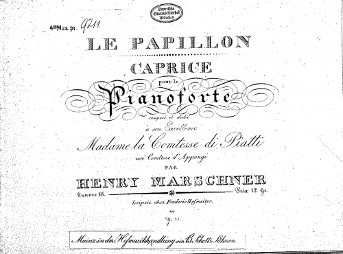 Marschner - Le Papillon, op.18 - Piano Score - Score