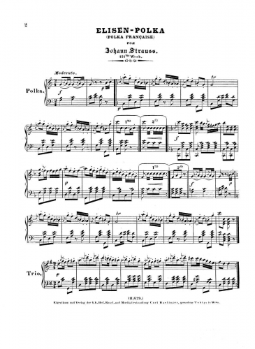 Strauss Jr. - Elisen-Polka - For Piano solo - Score