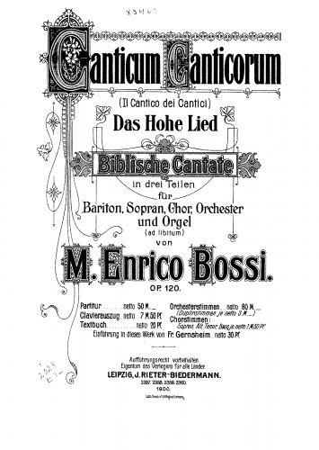 Bossi - Canticum Canticorum, Op. 120 - Vocal Score - Score