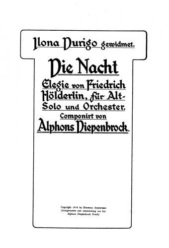 Diepenbrock - Elegie von Friedrich Hölderlin, für Alt-Solo und Orchester - Score