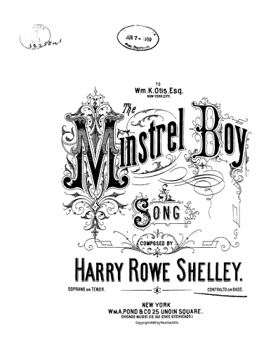 Shelley - The Minstrel Boy - Score
