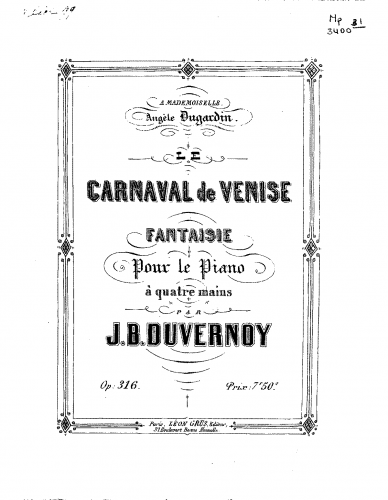 Duvernoy - Le carnaval de Venise - Score