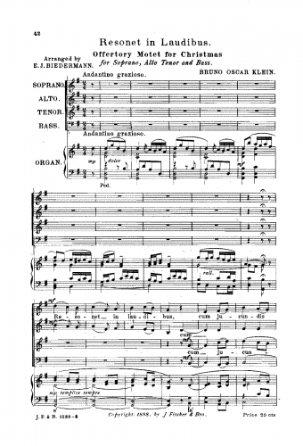 Klein - Resonet in laudibus - For Mixed Chorus and Organ (Biedermann) - Score