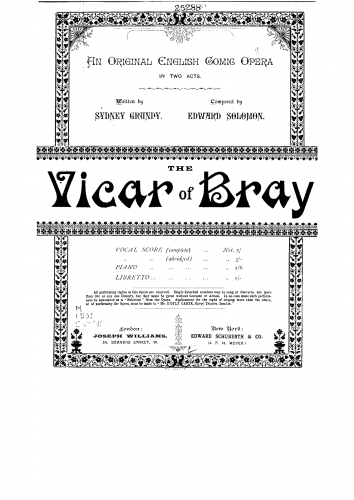 Solomon - The Vicar of Bray - Vocal Score - Score