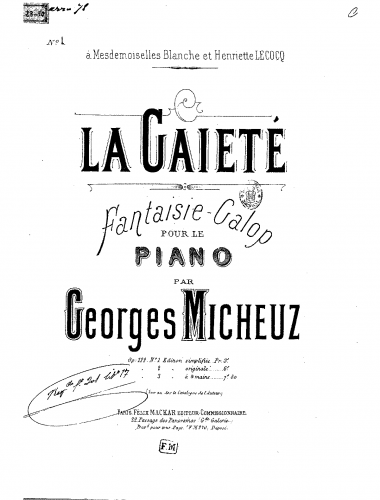 Micheuz - La gaieté - For Easy Piano Solo - Score