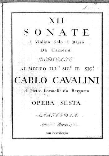 Locatelli - 12 Sonate da camera - Score