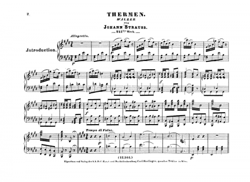 Strauss Jr. - Thermen Walzer, Op. 245 - For Piano solo - Score