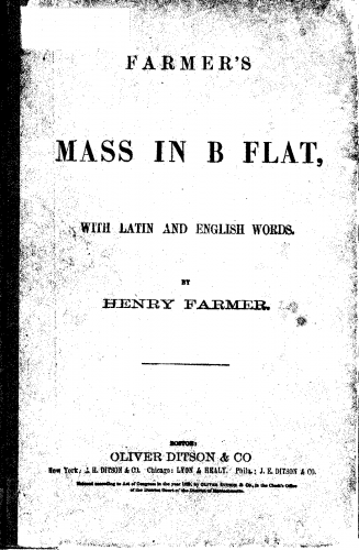 Farmer - Mass in B-flat major - Vocal Score