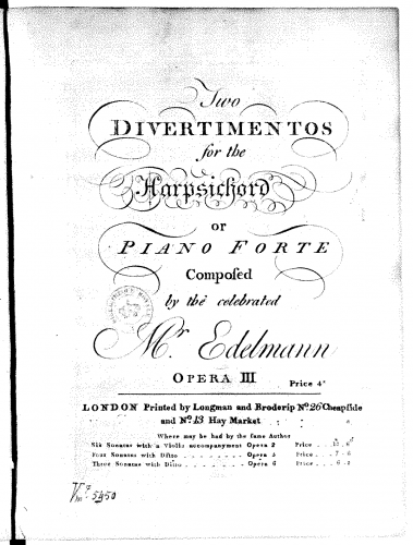 Edelmann - 2 Divertimentos, Op. 3 - Score