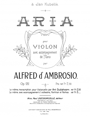D'Ambrosio - Aria - For Violin and Piano