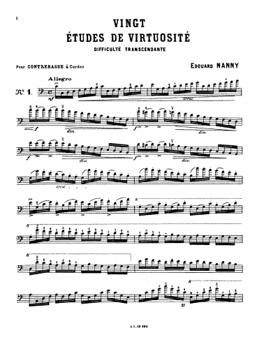 Nanny - Vingt Ãtudes de Virtuosité - Difficulté transcendante - pour contrebasse à cordes - Score