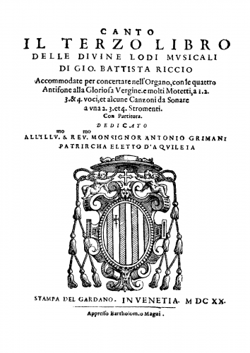 Riccio - Il Terzo Libro delle Divine Lodi Musicali - Cantus