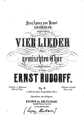 Rudorff - 4 Lieder für gemischten Chor - Score