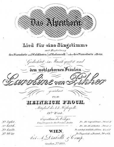 Proch - Das Alpenhorn, Op. 18 - Score