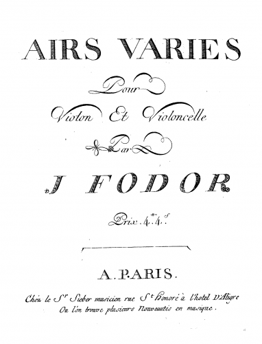 Fodor - 6 Airs variés for Violin and Cello - Score