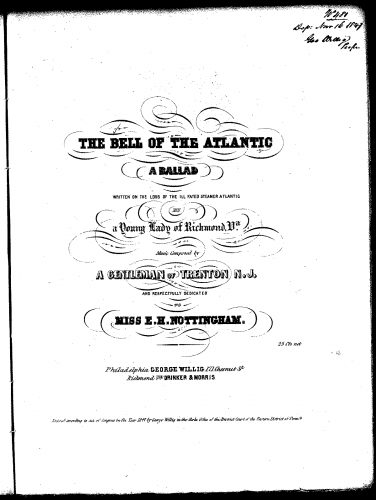 Anonymous - The Bell of the Steamer Atlantic - Score