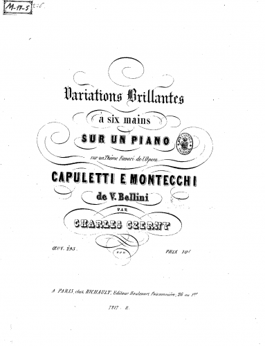 Czerny - Variations brillantes sur un thême de lâopéra 'I Capuleti e i Montecchi' - Score