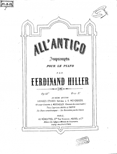 Hiller - All'antico - Piano Score - Score