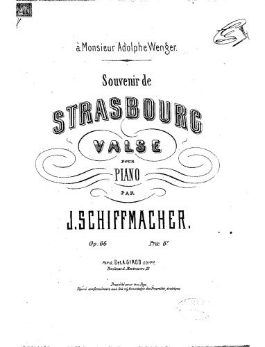Schiffmacher - Souvenir de Strasbourg - Piano Score - Score