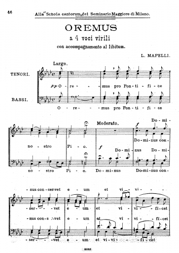 Mapelli - Oremus pro Pontifice - Vocal Score