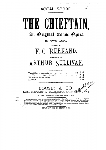 Sullivan - The Chieftan - Vocal Score - Score