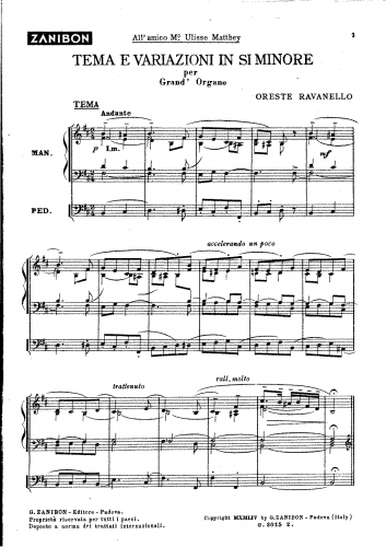 Ravanello - Tema e variazioni in si minore - Score