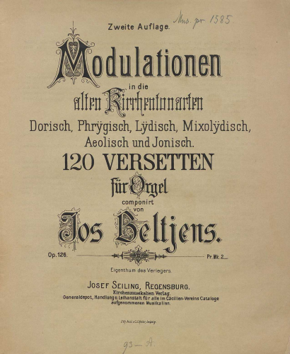 Beltjens - Modulationen in die alten Kirchentonarten - Score