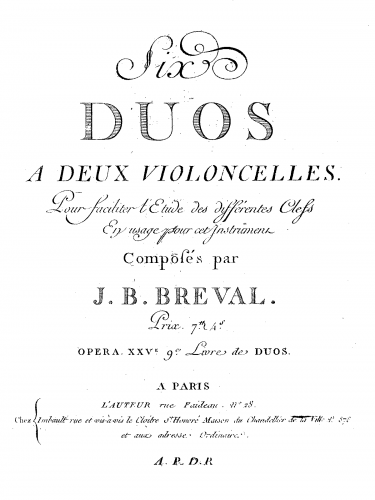 Bréval - 6 Duos for 2 Cellos, Op. 25e - Cello 1