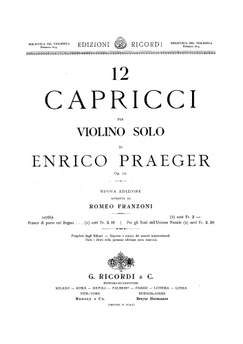 Praeger - 12 Caprices for Violin - Score