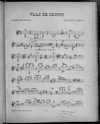 Chopin - Waltzes - Waltz in A minor (No. 2) For Guitar (Tárrega) - Score