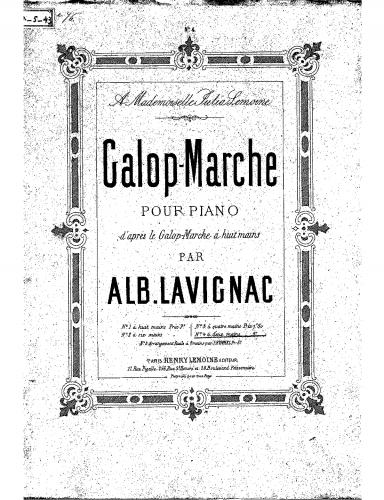 Lavignac - Galop-Marche à huit mains - For Simplified Piano - Score