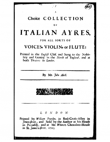 Abell - A Choice Collection of Italian Ayres - Score