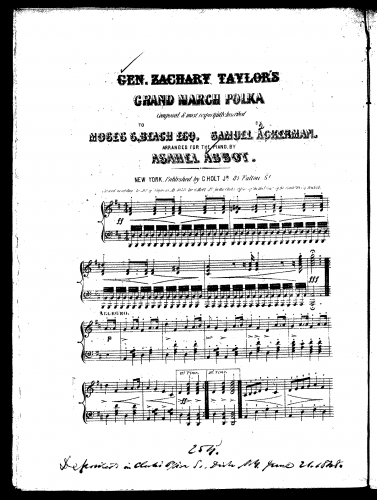 Ackerman - Gen. Zachary Taylor's Grand March Polka - For Piano solo (Abbot) - Score
