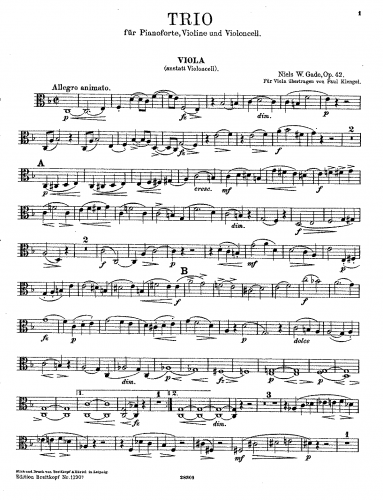 Gade - Piano Trio - For Violin, Viola and Piano (Klengel) - Viola Part