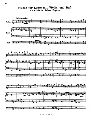 Saint-Luc - Stücke für Laute mit Violin und Baß - Score