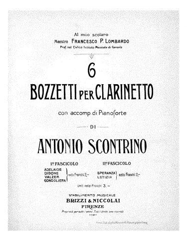 Scontrino - 6 Bozzetti per clarinetto - Piano score