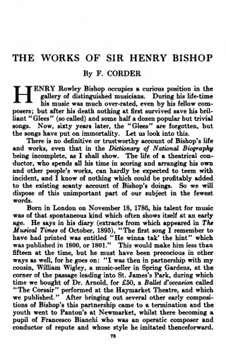Corder - The Works of Sir Henry Bishop - Complete Article