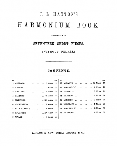 Hatton - J.L. Hatton's Harmonium Book, Consisting of Seventeen Short Pieces. (Without Pedals.) - Complete Book