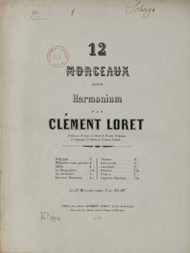 Loret - 12 Morceaux pour harmonium - Score